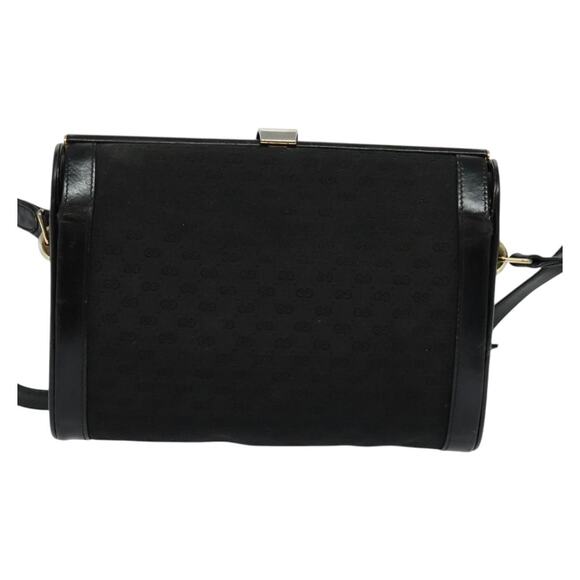 GUCCI Micro GG Canvas Shoulder Bag Leather Gold Black - Picture 3 of 16